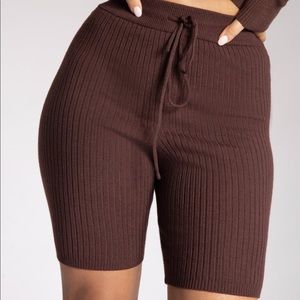 NWT Meshki Brown Ribbed Rib Knit Bike Shorts XS